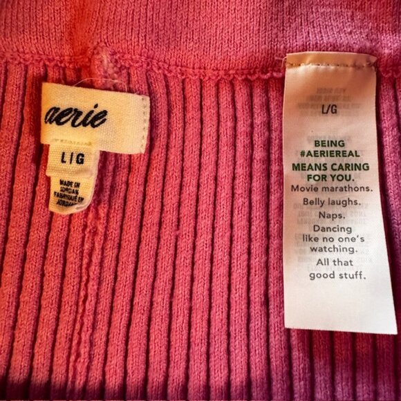 Aerie Pink Ribbed Knit Wide-Leg Pants sz L - Picture 3 of 7